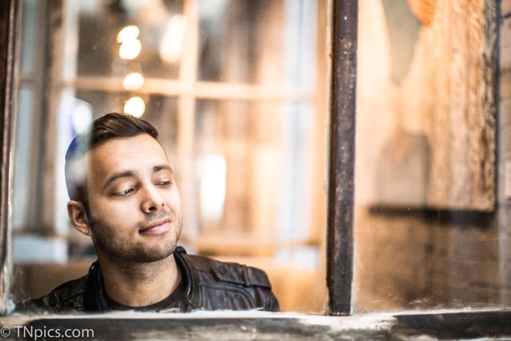 Portrait though a window pane for social media ideas